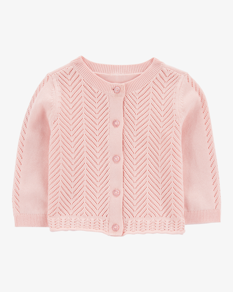 Baby Girl Pointelle Button-Front Sweater Knit Cardigan - Pink