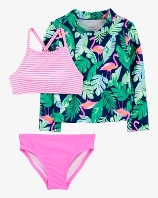 Product image 1 of Toddler 3-Piece Tropical Flamingo Print Rashguard Swim Set