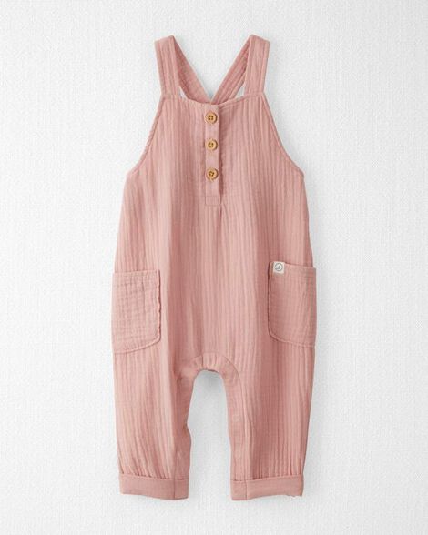 Baby Organic Cotton Gauze Overalls in Pink