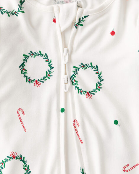 Product image 3 of Baby Wreath Print PurelySoft Long-Sleeve Sleep & Play Pajamas - Ivory