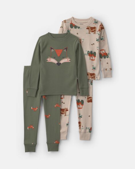 toddler boy 4-piece fox 100% cotton snug fit pajama set - green
