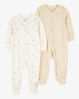 Product image 1 of Baby 2-Pack Striped Duck Print 2-Way Zip Cotton Sleep & Play Pajamas