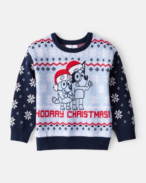 toddler boy christmas hooray long-sleeve bluey™ sweater - blue