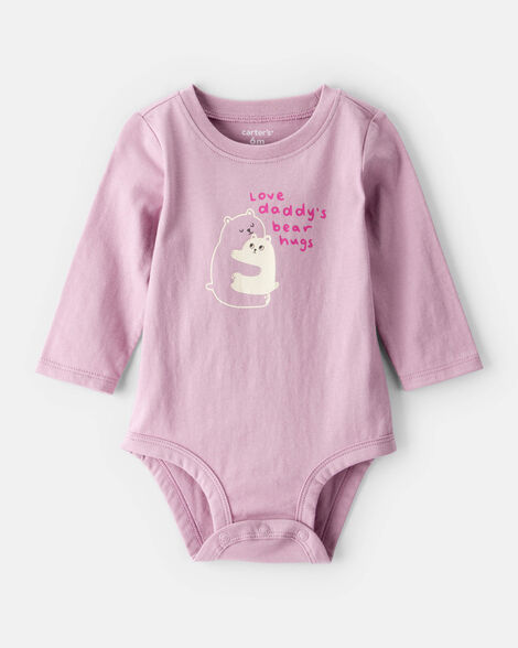 baby girl bear hugs long-sleeve graphic bodysuit - pink