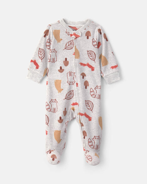 baby autumn fleece 2-way zip sleep & play pajamas - grey