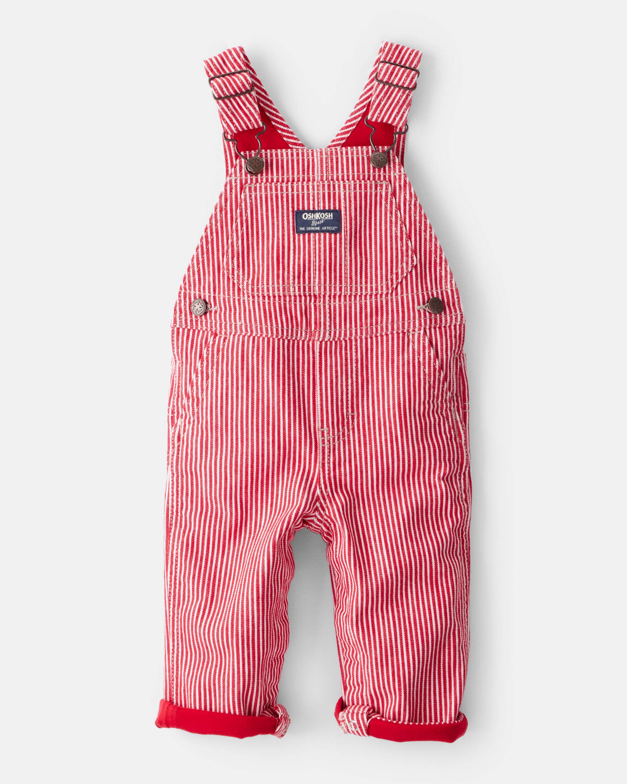 Baby Boy Hickory Striped Overalls - Red