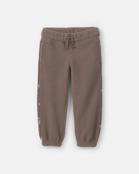 Toddler Girl Floral Fleece Joggers - Brown