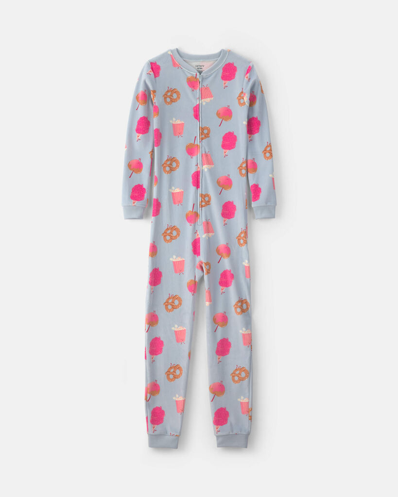 Carter's Little & Big Kid Girls Crew Neck Long Sleeve One Piece Pajama, 10, Blue