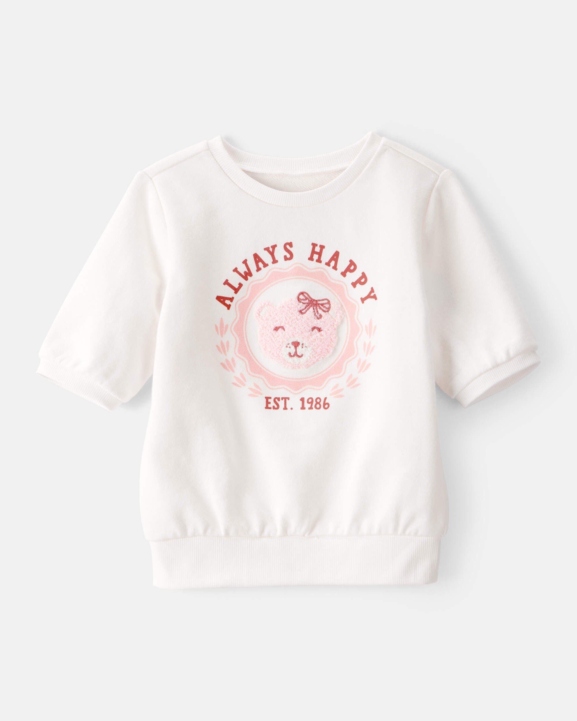 Toddler Girl Bear Short-Sleeve Fashion Top - White