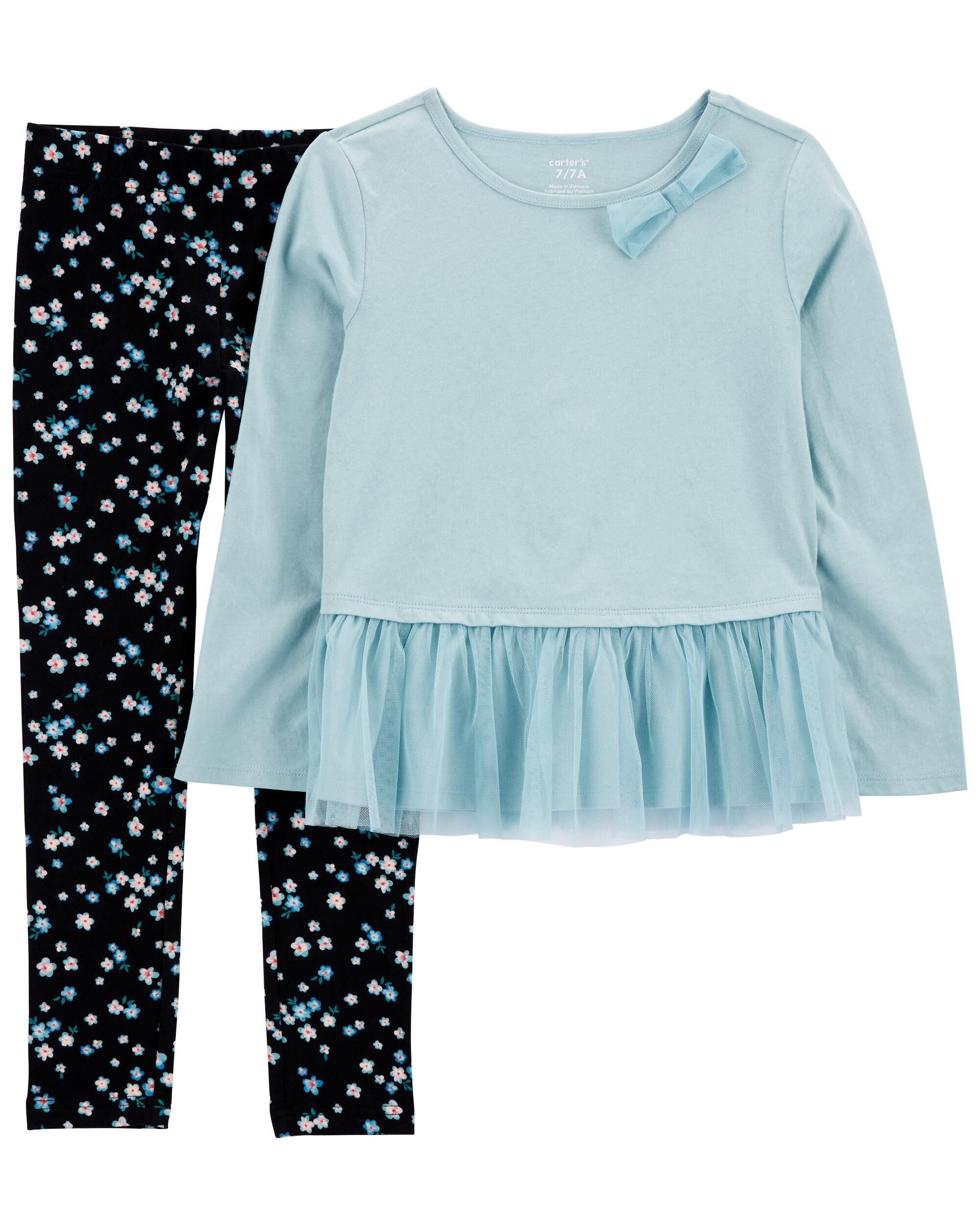 Kid 2 Piece Tulle Peplum Top Floral Legging Set Carter s Carter s