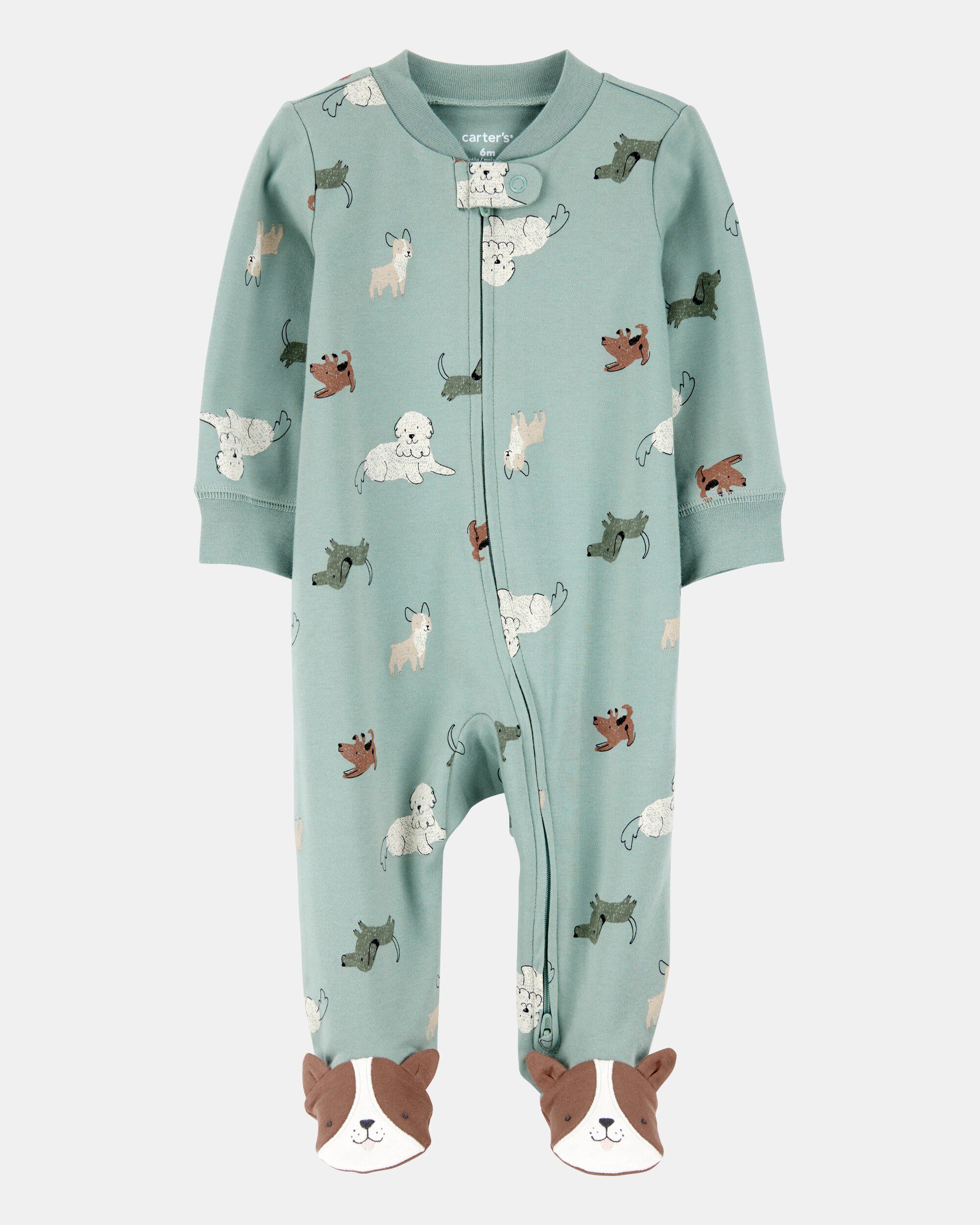Baby Boy Dog Print 2-Way Zip Cotton Sleep & Play Pajamas - Green