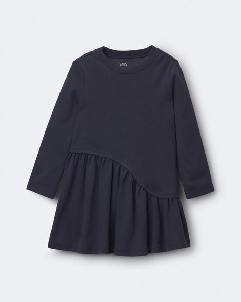 Toddler Girl Ribbed Long-Sleeve Asymmetrical Dress - Navy
