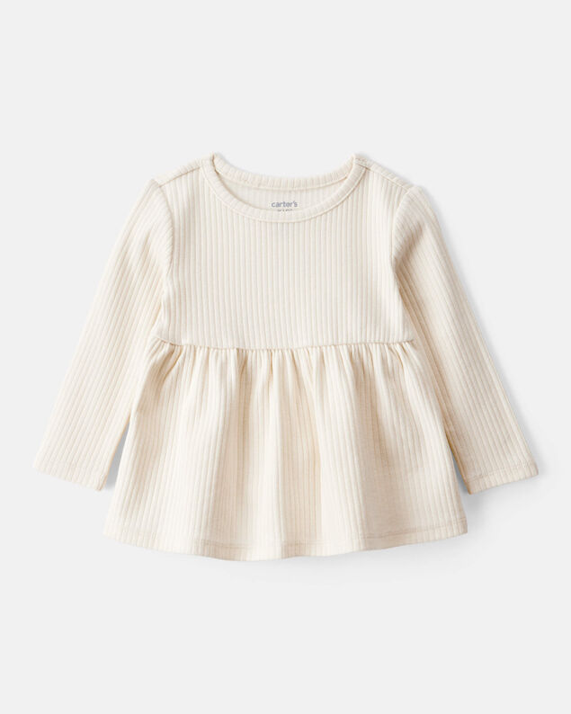 Product image 1 of Baby Girl Long-Sleeve Peplum Top - White