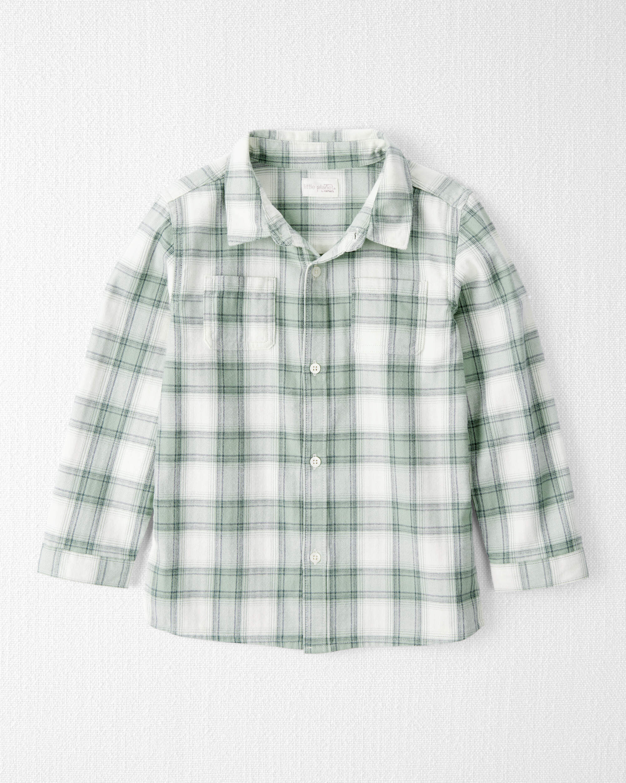 Kid Organic Cotton Herringbone Button-Front Shirt Plaid