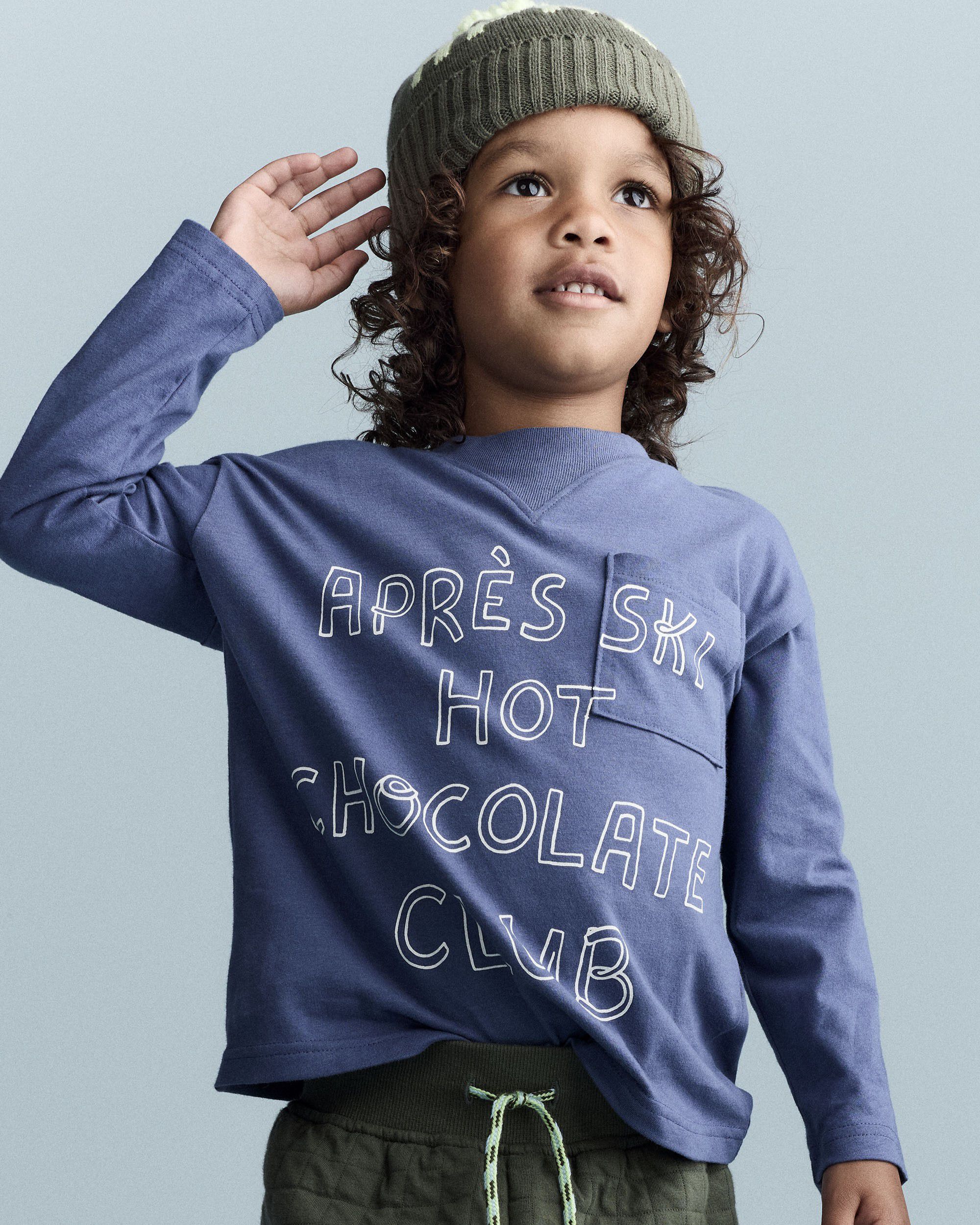 Otter Avenue Toddler Boys Hot Cocoa Club Long-Sleeve Pocket Relaxed Graphic Tee - Dark Blue 6 Dark Blue 10$