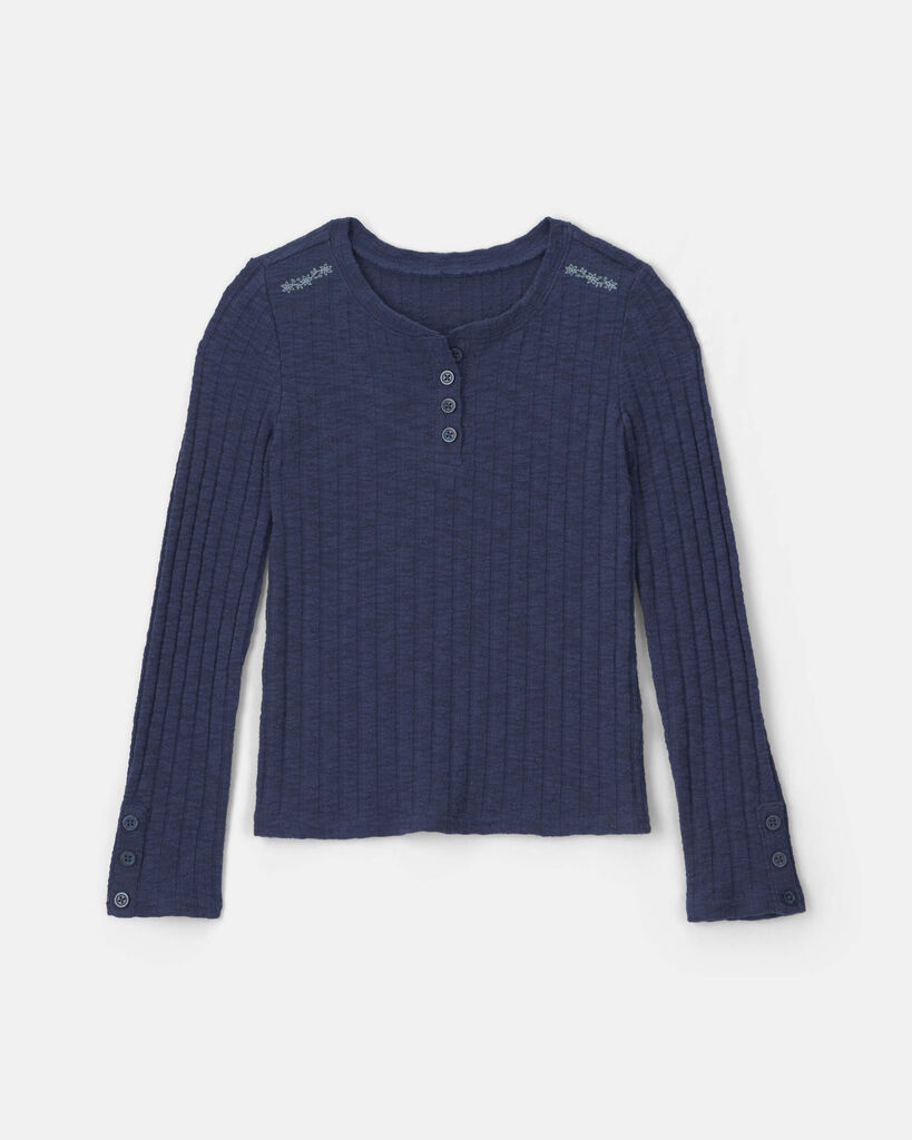 OshKosh B'gosh Girls Long-Sleeve Henley T-Shirt 10 Navy Blue