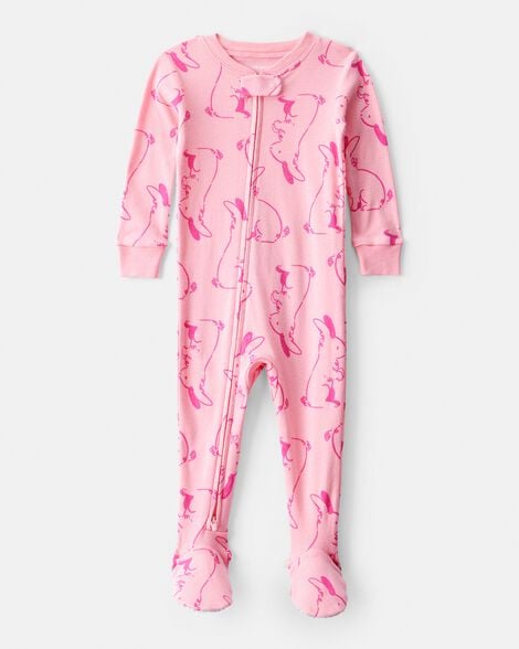 baby girl bunny 100% cotton snug fit 2-way zip footie 1-piece pajamas - pink