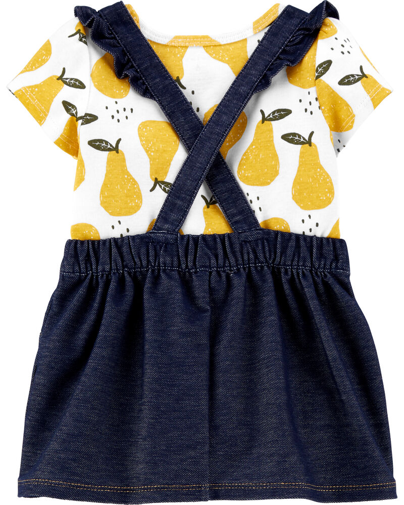 Navy/Yellow Baby 2Piece Pear Bodysuit & Knit Denim Skirtall Set