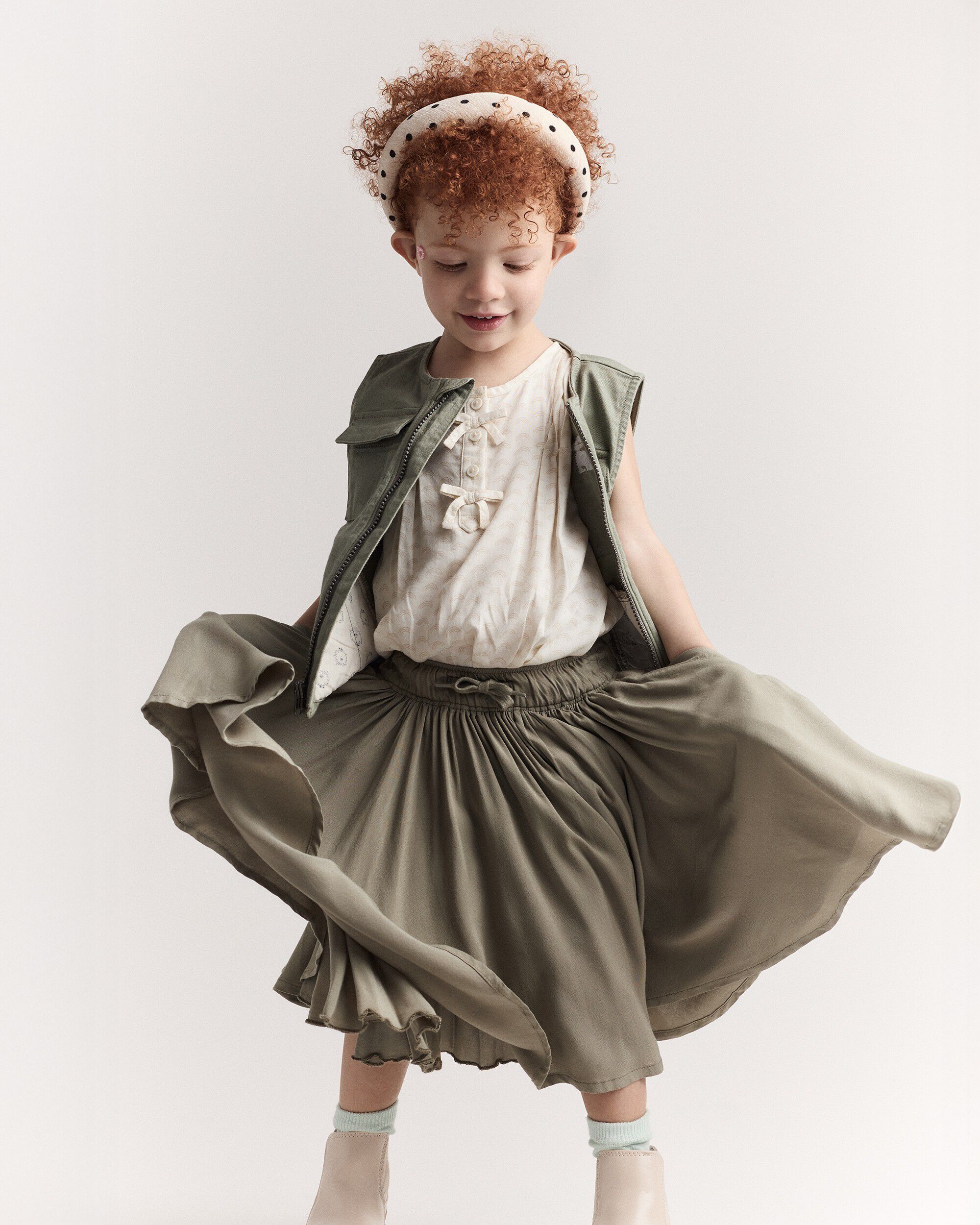 Toddler Girl Sleeveless Bow Top Rainbow Print - Cream
