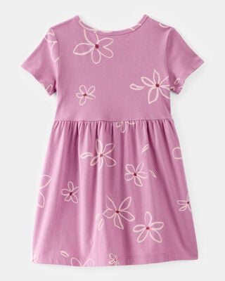 Product image 2 of Toddler Girl Flower Print Short-Sleeve Knit Dress - Pink