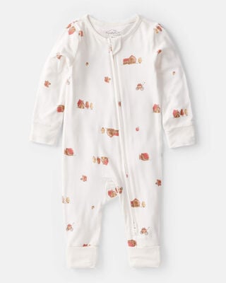 Baby Wreath Print PurelySoft Long-Sleeve Sleep & Play Pajamas - Ivory