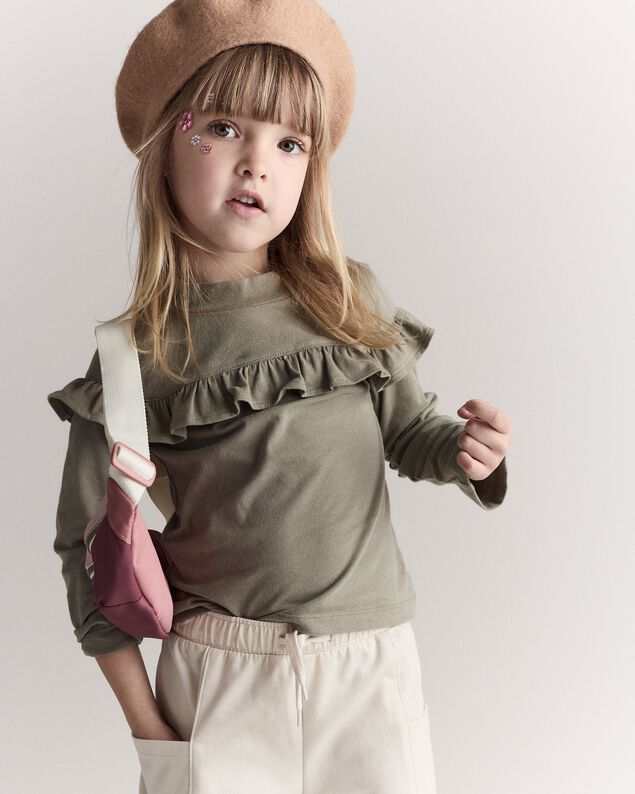 Product image 1 of Toddler Girl Mock Neck Ruffle Top - Olive