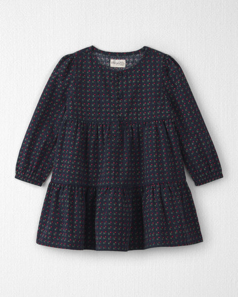 Toddler Girl Organic Cotton Dobby Dress in Navy Floral