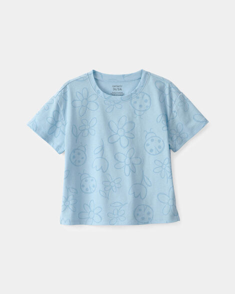 toddler girl ladybug floral relaxed top - blue