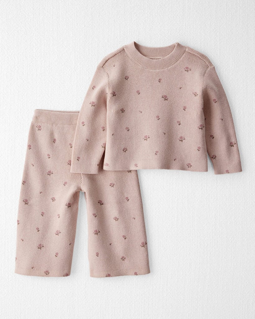 Little Planet by carter's Baby Girls' Long-Sleeve Floral-Print Wide-Leg Top and Pants Set - Blush Petals