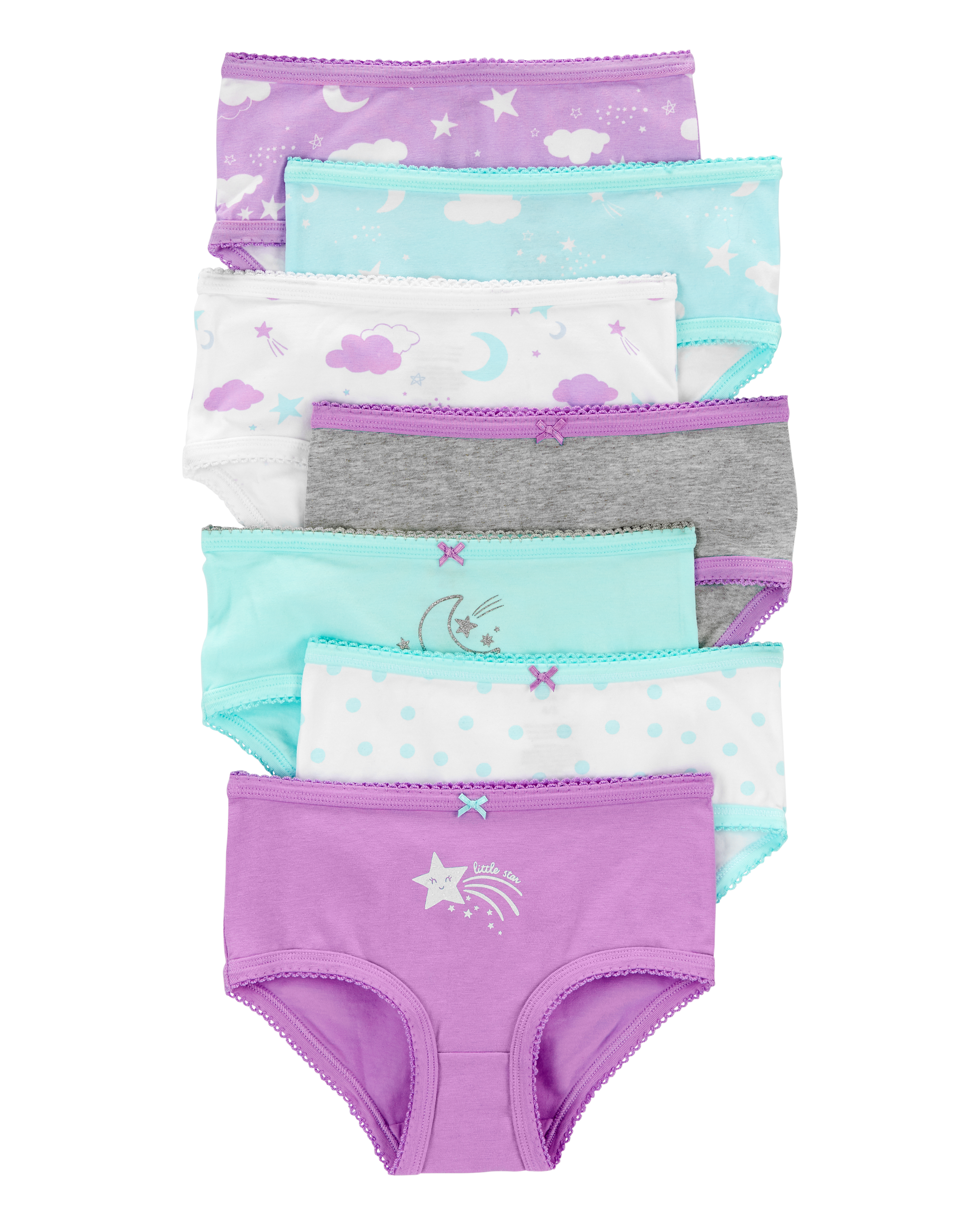 Kid 7-Pack Star and Moon Brief Stretch Cotton Underwear