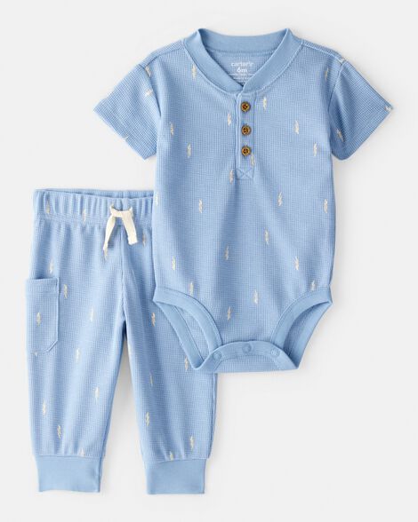 baby boy lightning thermal bodysuit & pant set - blue
