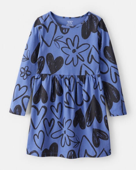 girls heart long-sleeve dress - blue