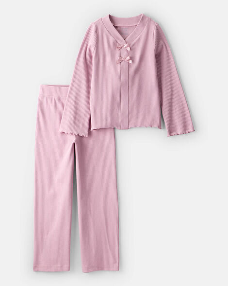 girls 2-piece long-sleeve tee & pant set - pink