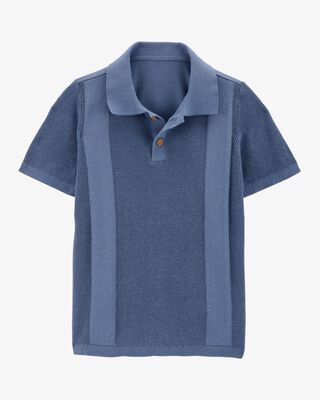 Product image 1 of Kid Double Stripe Polo Knit Shirt - Blue