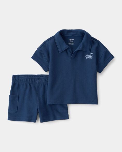 baby boy 2-piece car top & short set - blue