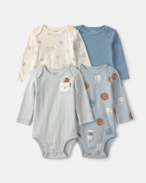 baby boy 4-pack milk & cookies long-sleeve multipack bodysuits