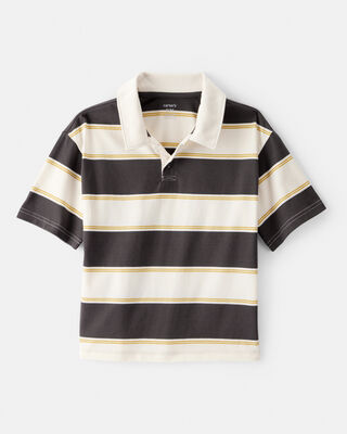 Product image 1 of Boys Cotton Short-Sleeve Stripe Polo - Brown/Ivory