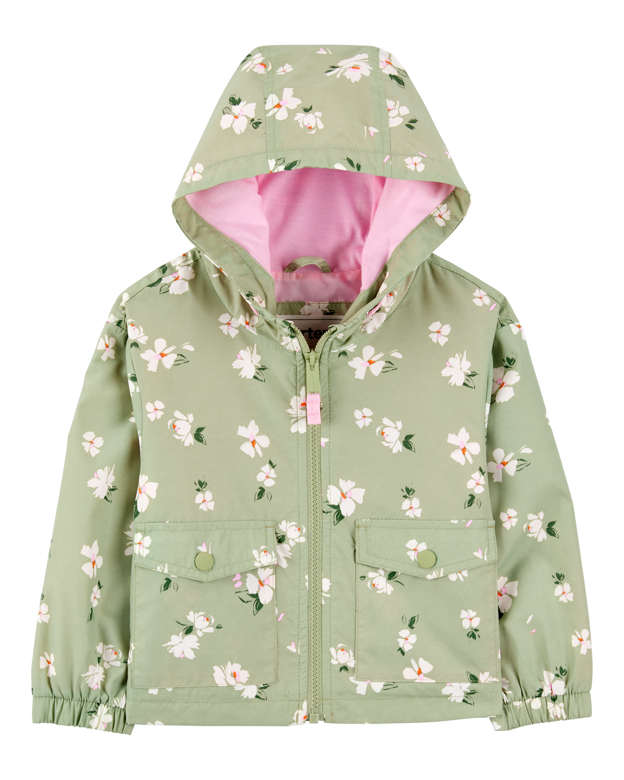 Toddler Floral Print Windbreaker Jacket - Olive