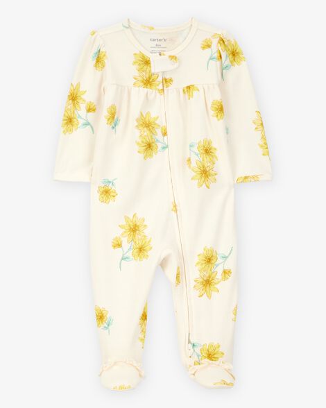  Product image 1 of Baby Floral Print 2-Way Zip Cotton Sleep & Play Pajamas - Cream