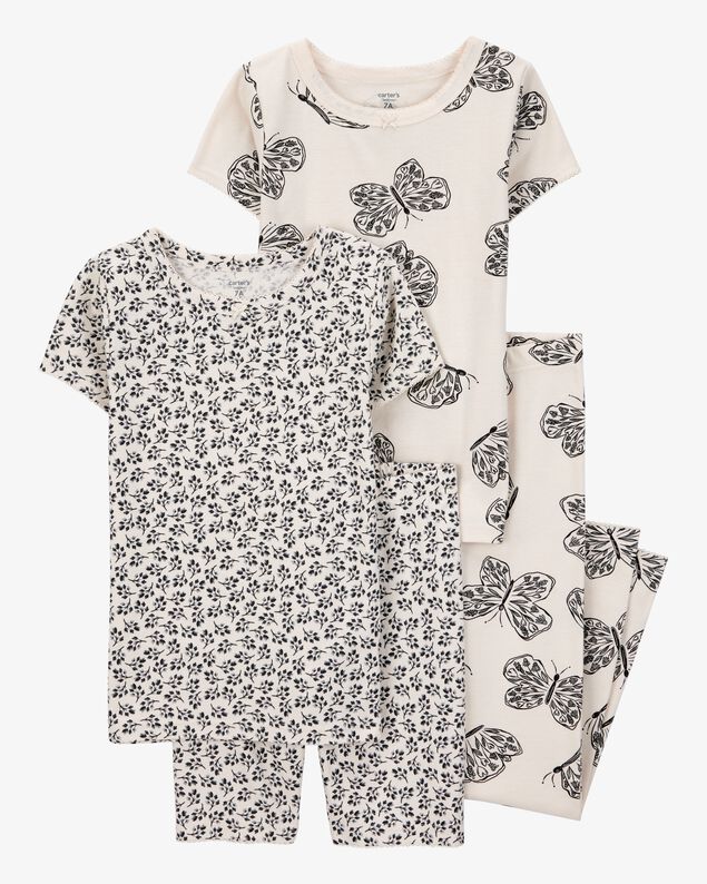 Product image 1 of Kid 4-Piece Butterfly 100% Snug Fit Cotton Pajamas - Black/White