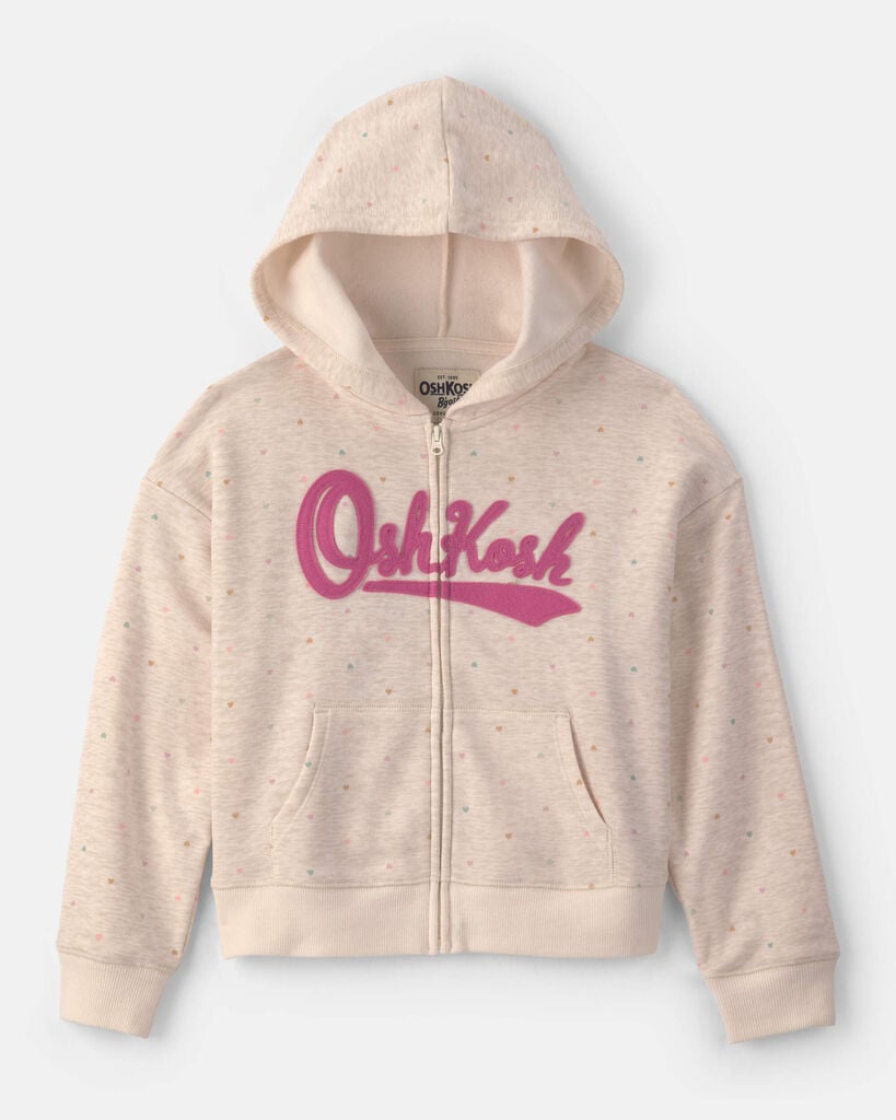 OshKosh B'gosh Girls Heart OshKosh Logo Fleece Zip-Up Hoodie 10 Cream