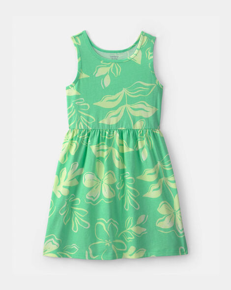 girls tropical floral short-sleeve knit dress - green