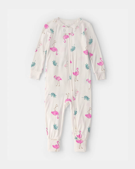 baby girl flamingo purelysoft snug fit 1-piece pajama - ivory