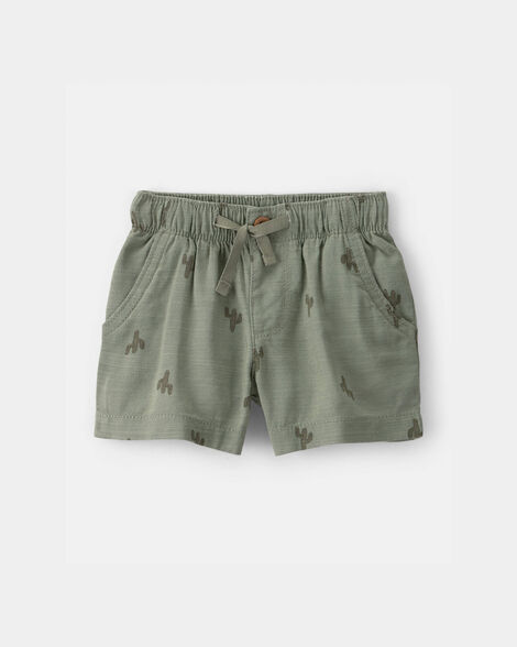 Baby Boy Cactus Drawstring Shorts - Olive