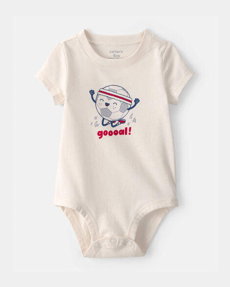 baby soccer ball graphic bodysuit - ivory