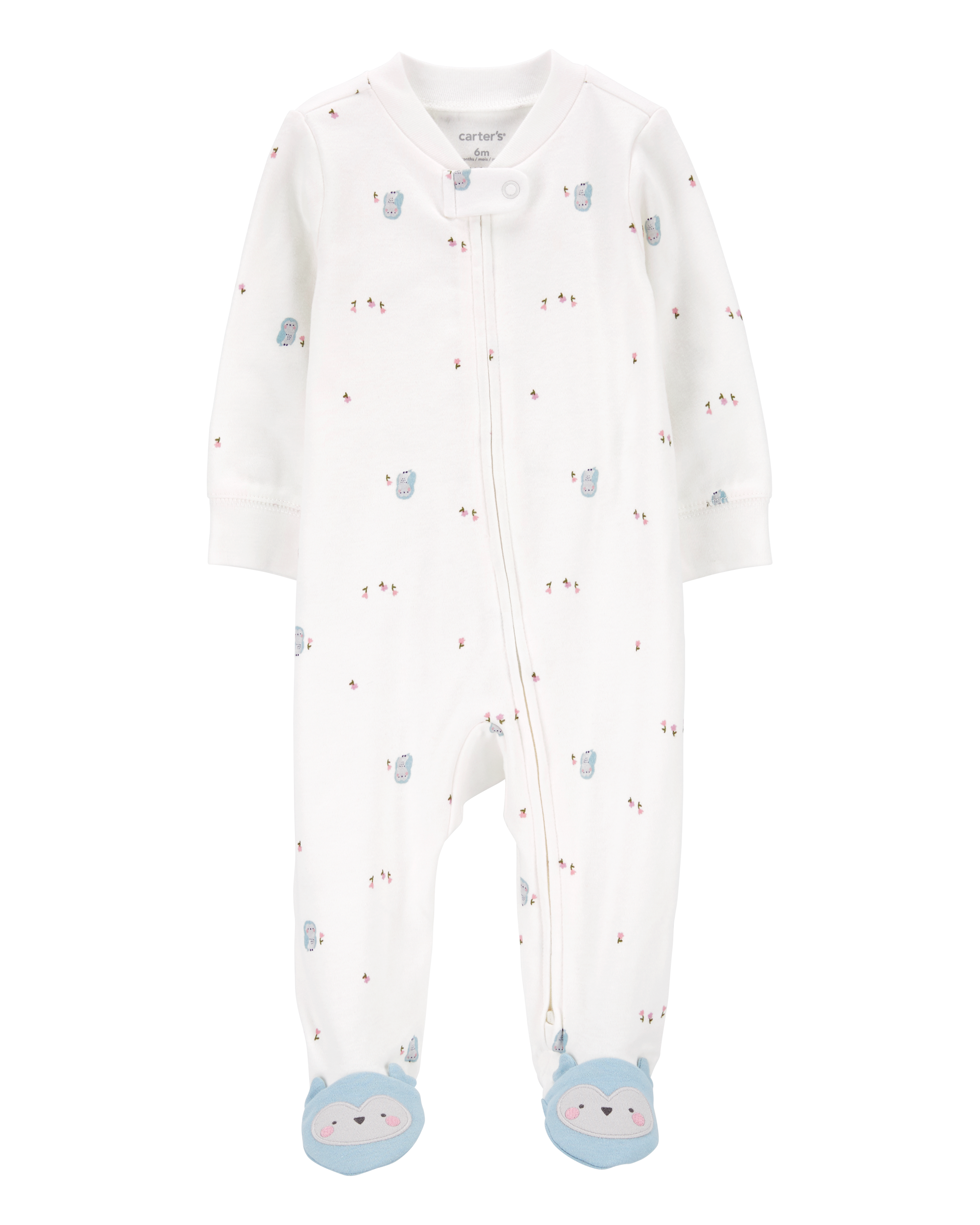 Baby Girl Owl 2-Way Zip Cotton Sleep & Play Pajamas