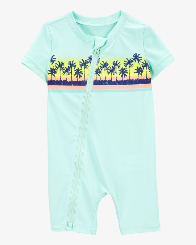 Product image 1 of Baby 1-Piece Palm Tree Short-Sleeve Rashguard Swimsuit - Mint