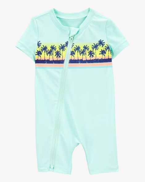 Product image 1 of Baby 1-Piece Palm Tree Short-Sleeve Rashguard Swimsuit - Mint