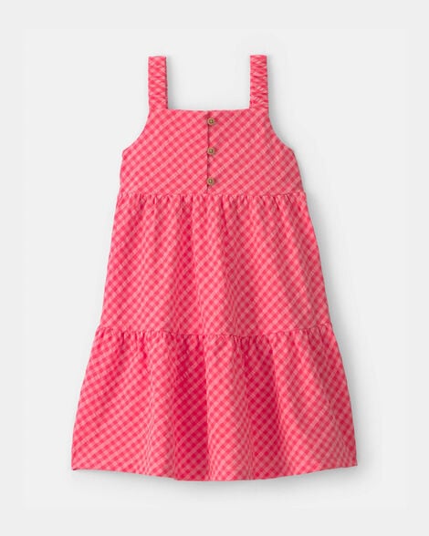 toddler girl gingham tiered dress - coral