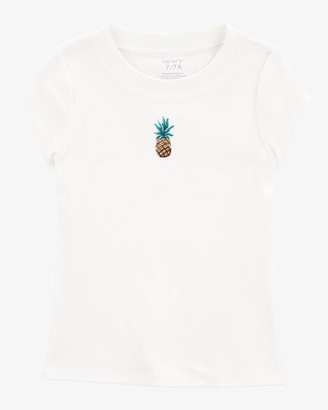  Product image 2 of Kid 2-Piece Pineapple Graphic Tee & Linen Look-Alike Flowy Pull-On Shorts Set - White/Blue

